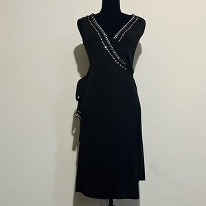 DVF Black Evening Wrap Dress Crystal US 2